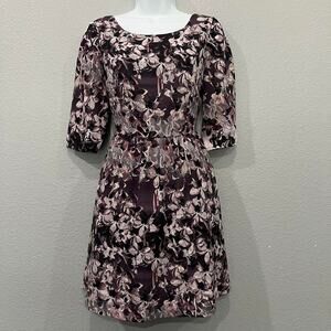 Purple floral dress elbow length